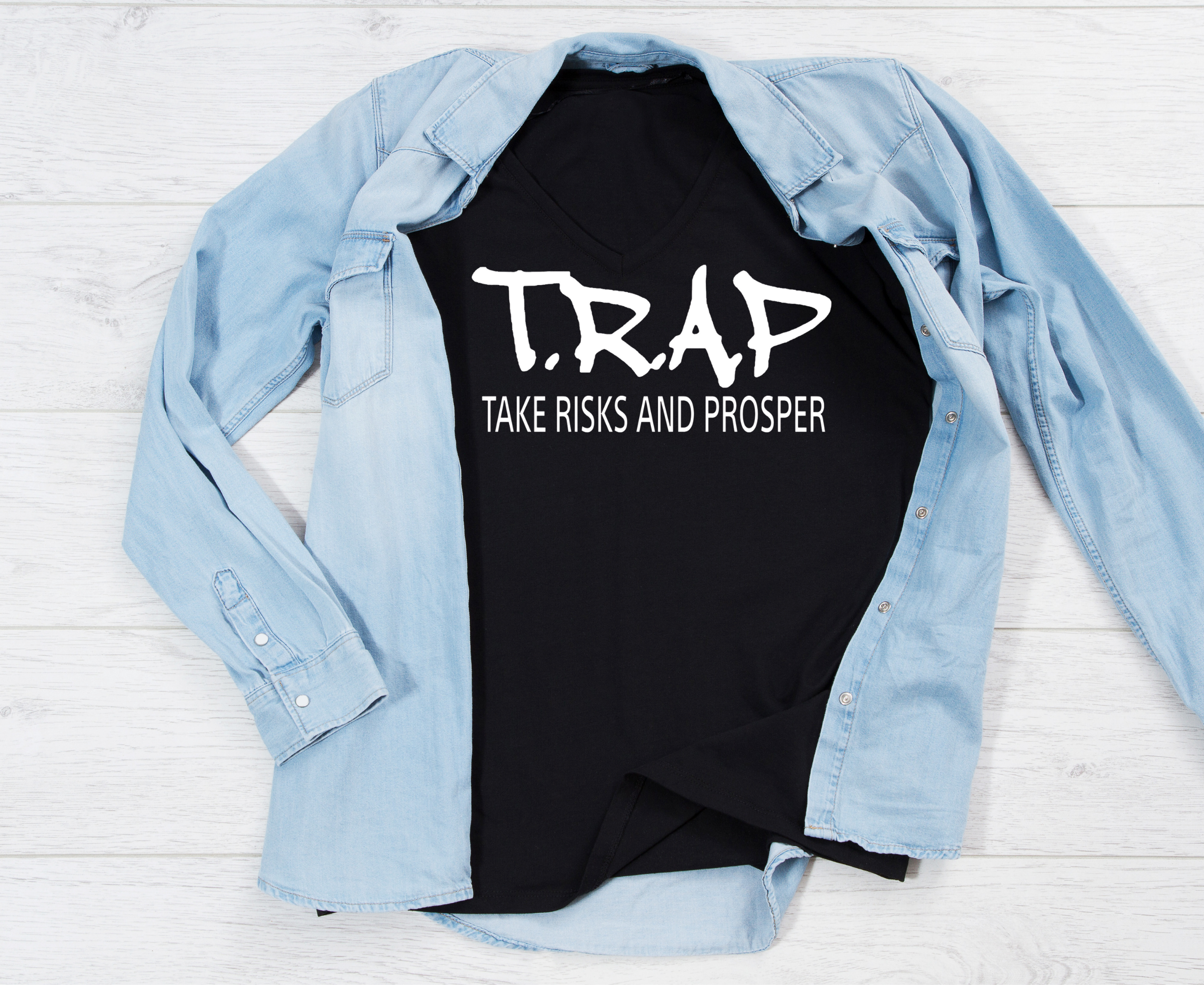 Trap Quote Iron On Design | Take Risks And Prosper Text | White Vinyl |Heat Transfer Graphic | No Background