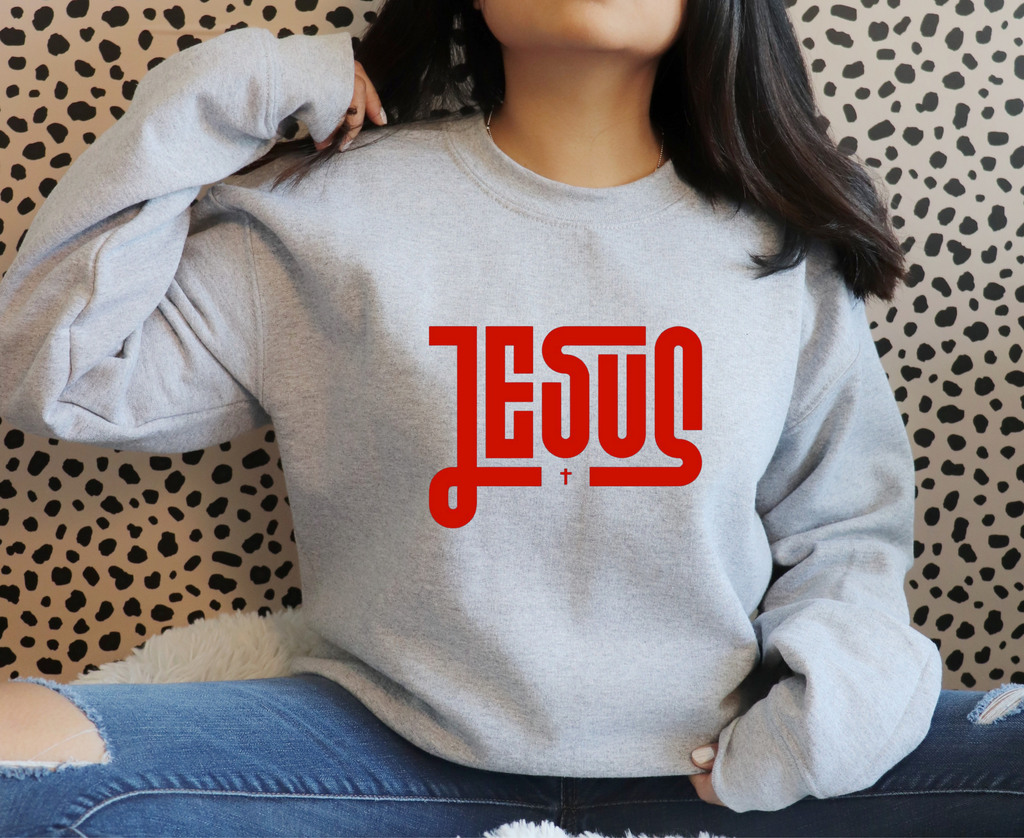Jesus Iron On Heat Transfer Vinyl | Bold Red Scripture Word | Faith Based HTV | Custom Heat Transfer | No Background