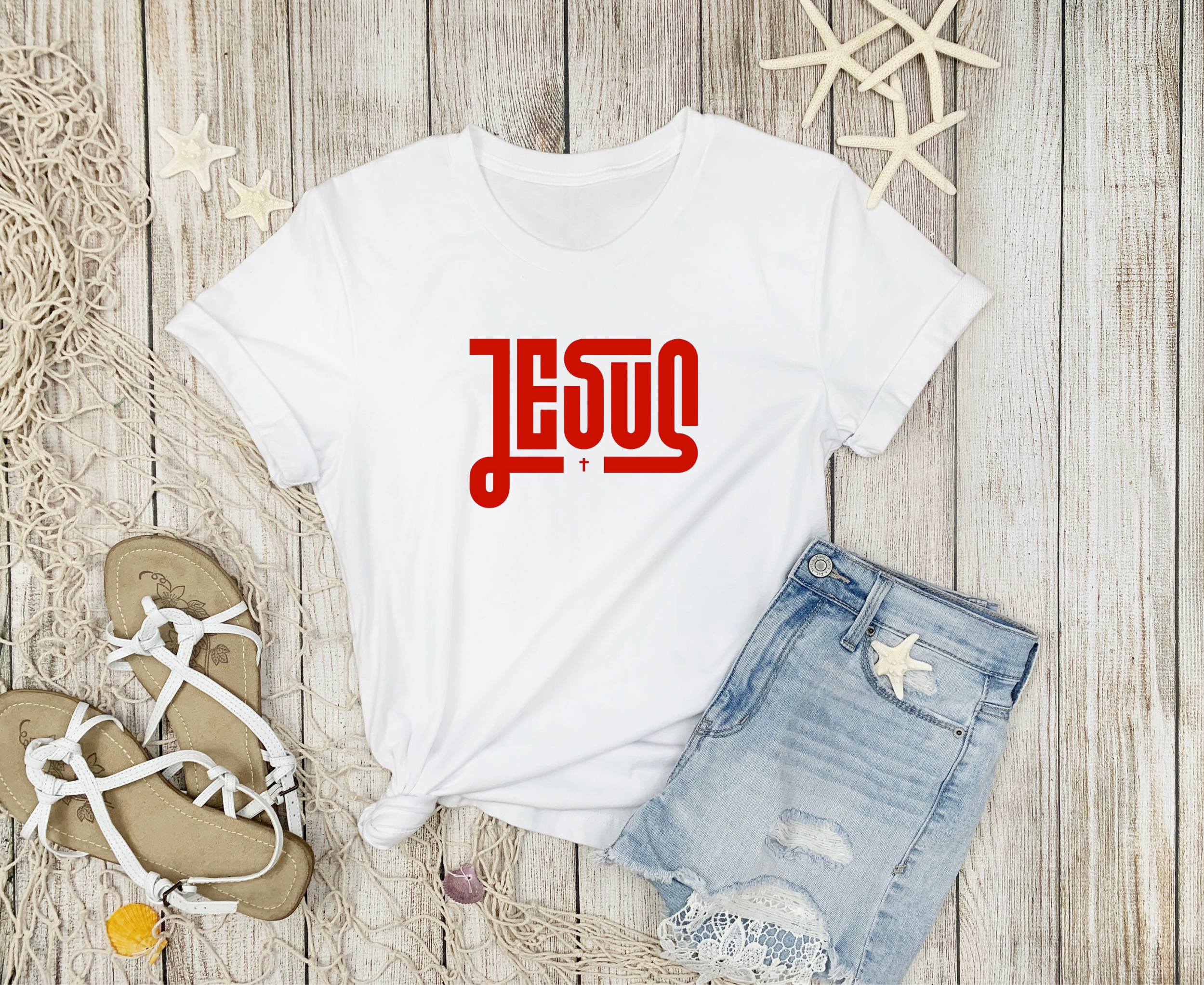 Jesus Iron On Heat Transfer Vinyl | Bold Red Scripture Word | Faith Based HTV | Custom Heat Transfer | No Background