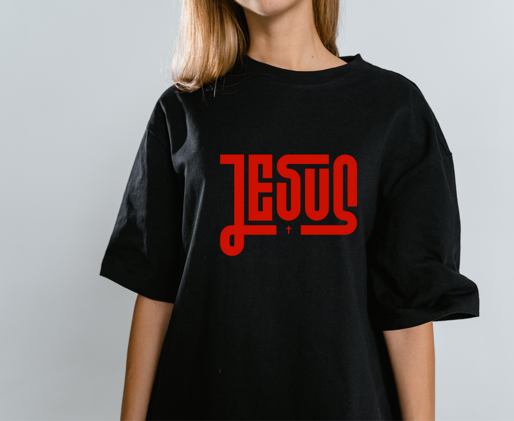Jesus Iron On Heat Transfer Vinyl | Bold Red Scripture Word | Faith Based HTV | Custom Heat Transfer | No Background