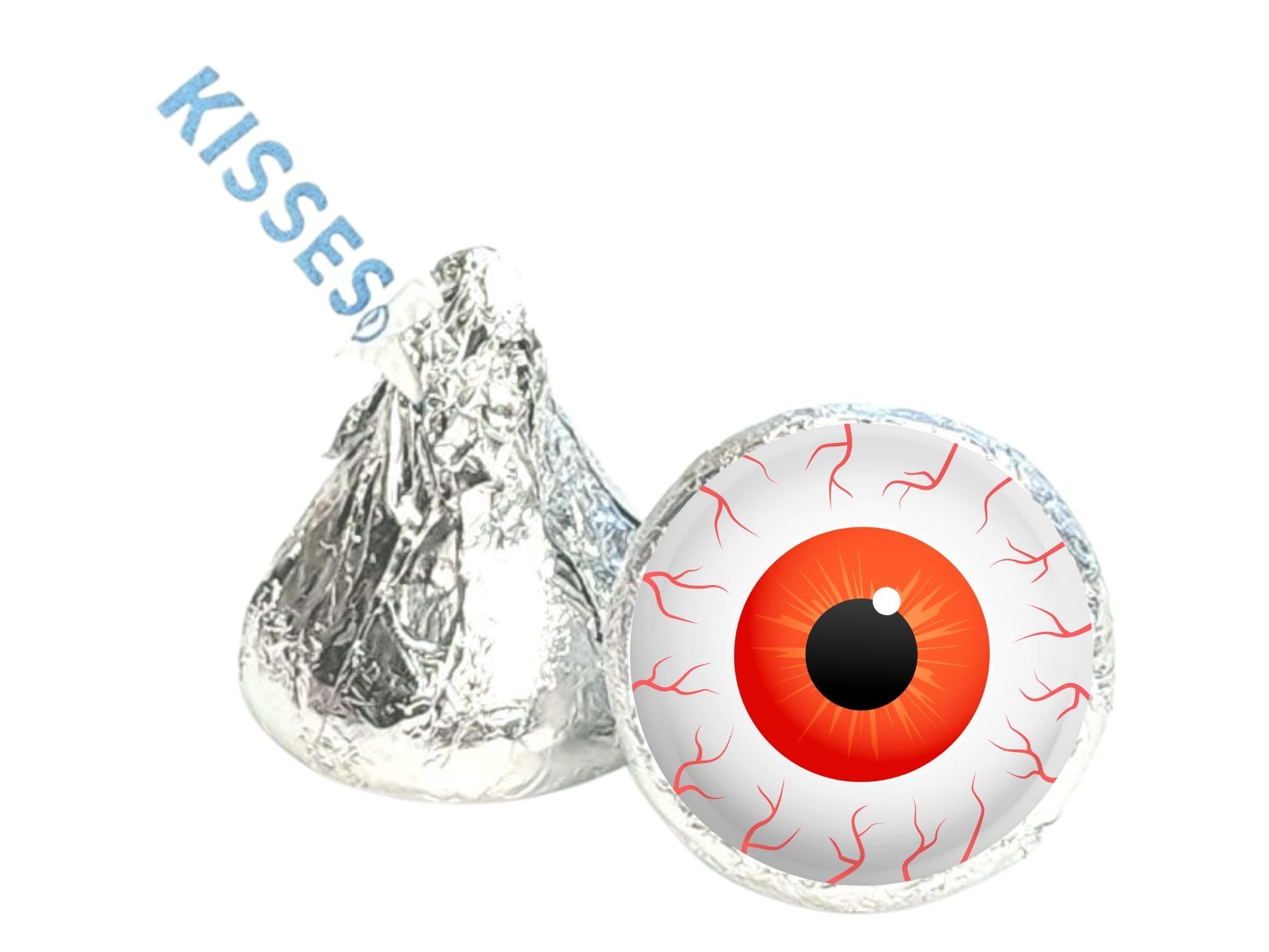 Halloween Eyeball Candy Kiss Stickers | White Peel and Stick Decals | 100 Pack