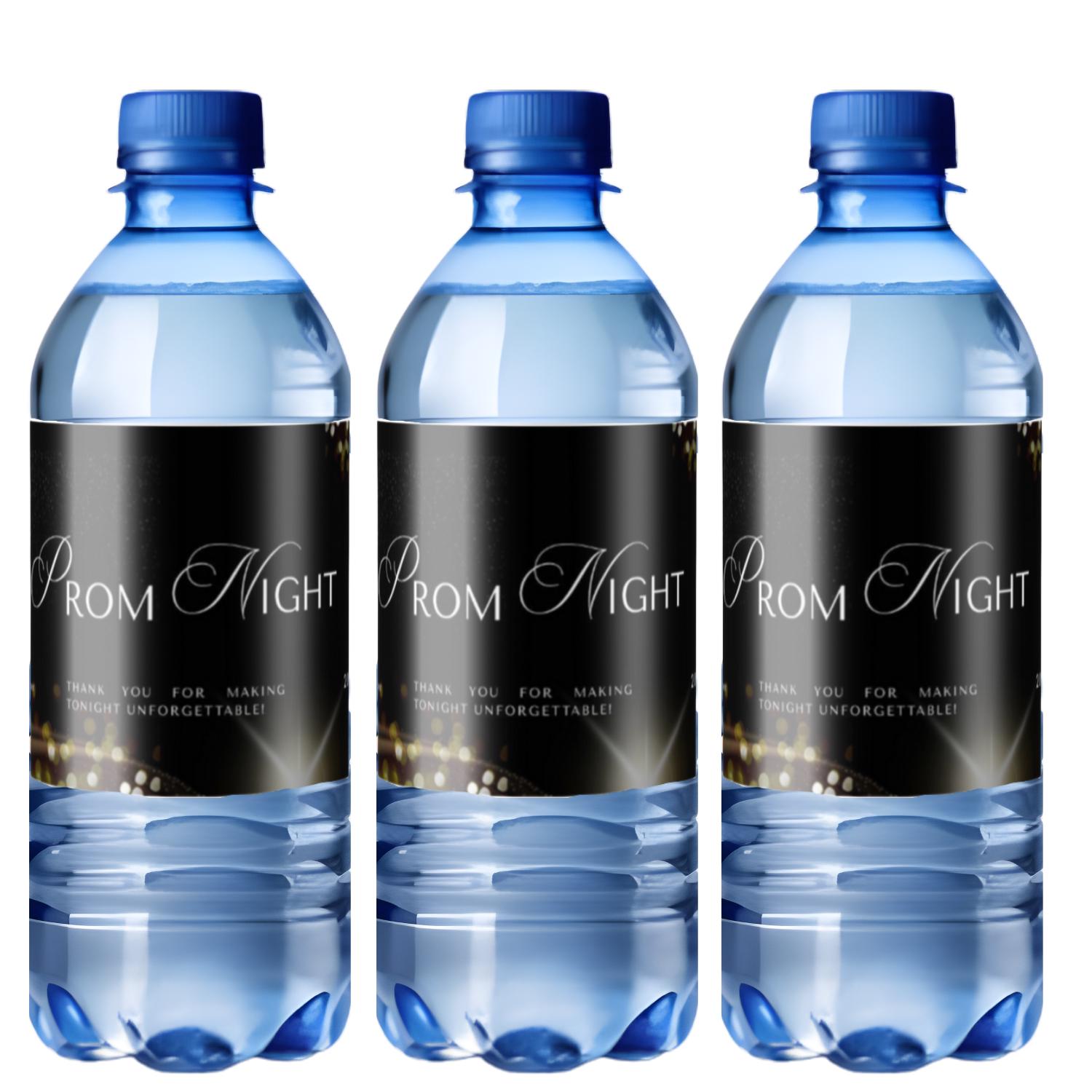 Prom Night Water Bottle Labels | Black|Set of 12|Drink Station Decor