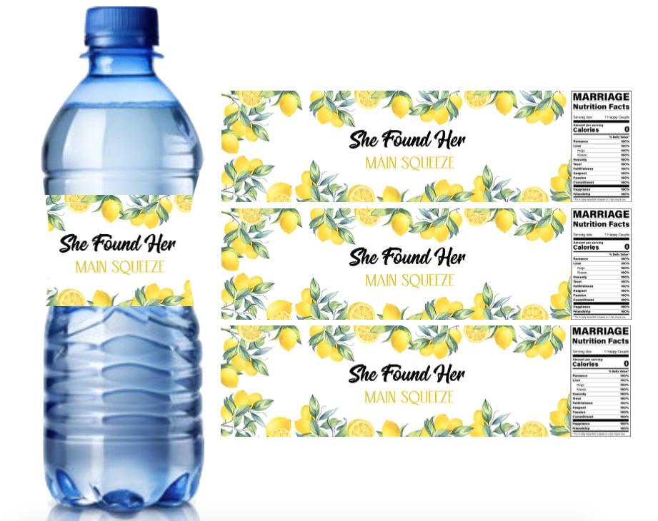 She Found Her Main Squeeze Water Bottle Labels | Wedding Favor Theme | 8.5" x 2" Glossy Vinyl | Set of 12 High Quality