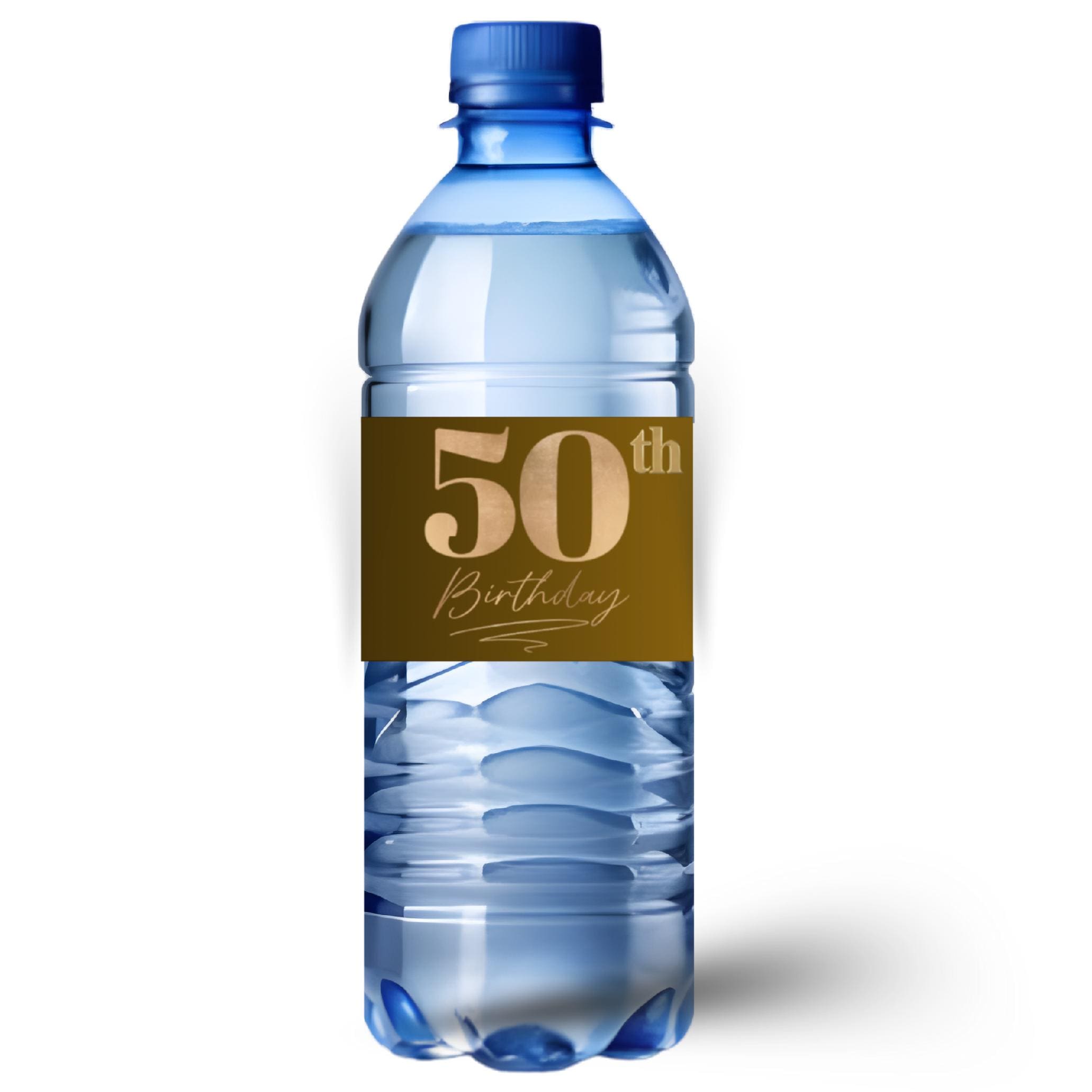 50th Birthday Water Bottle Labels | Fifty Celebration Party Decor | Gold Theme Bottle Wraps | Glossy