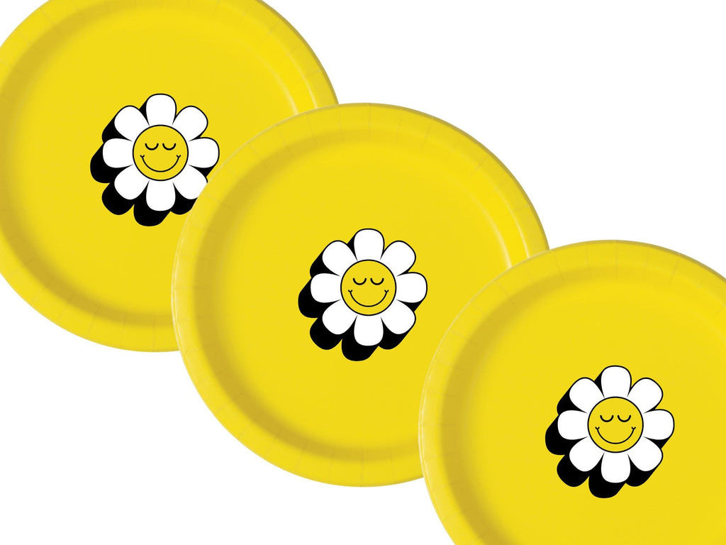 ellow Boho Floral Party Plates | Flower Theme Celebration Tableware | Dinner and Dessert