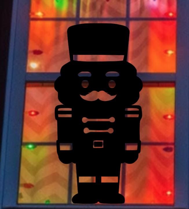 Large Christmas Nutcracker Window Cling Decal | Black Silhouette | 11.5" W × 23.5" H | Reusable Glossy Vinyl