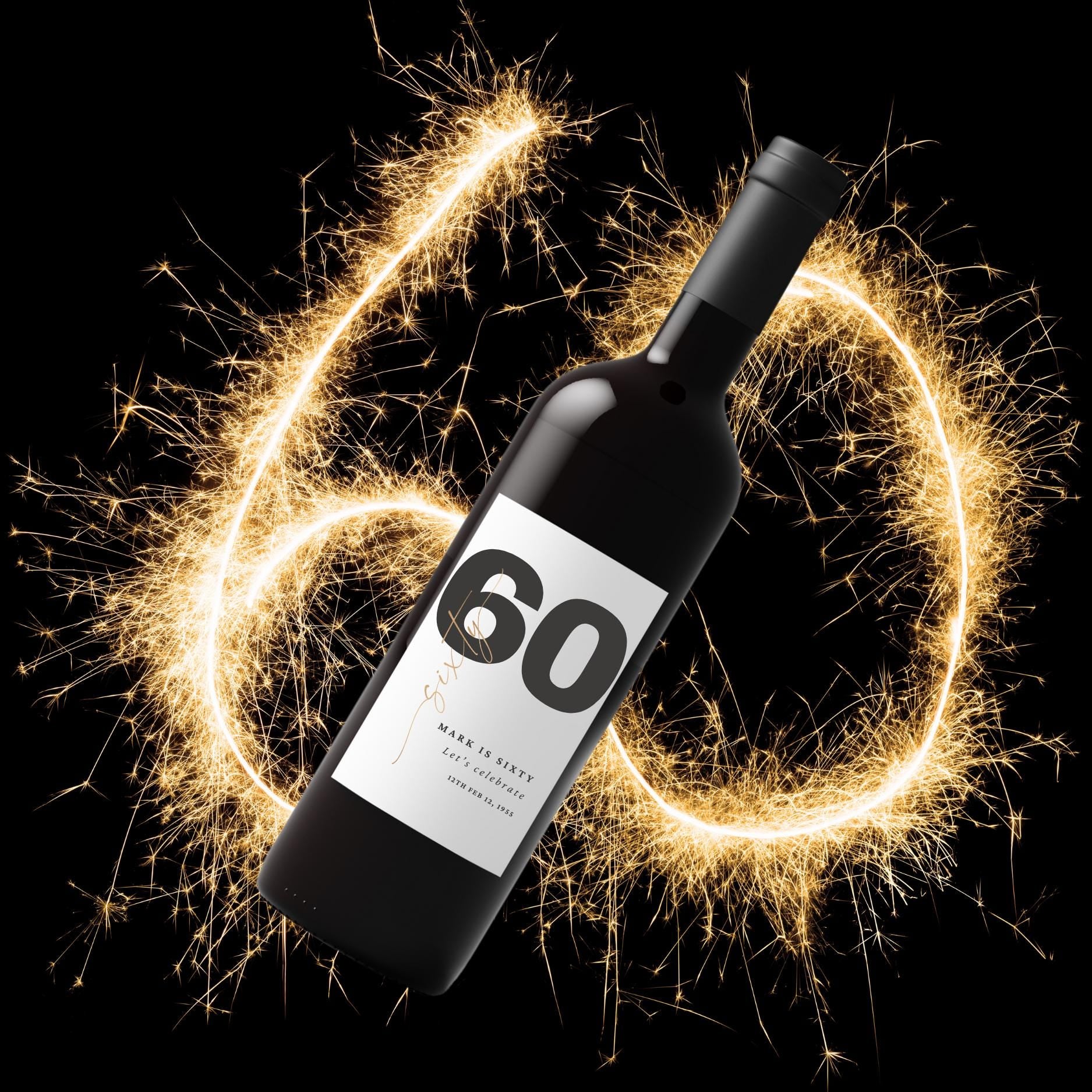 Personalized 60th Birthday Wine Labels | Custom Name Design | Glossy Bottle Decor | Set of 4
