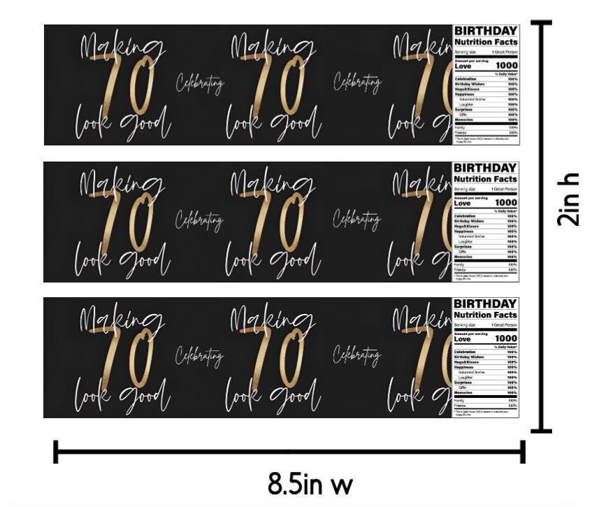 Celebrating Making 70 Look Good | 70th Birthday Water Bottle Labels | Set of 12 | Party Favors