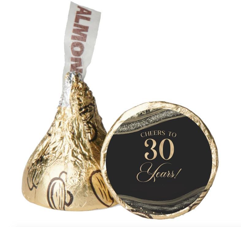 Cheers to 30 Years Kisses Candy Stickers | 100ct| Glossy| 30th Birthday| Milestone