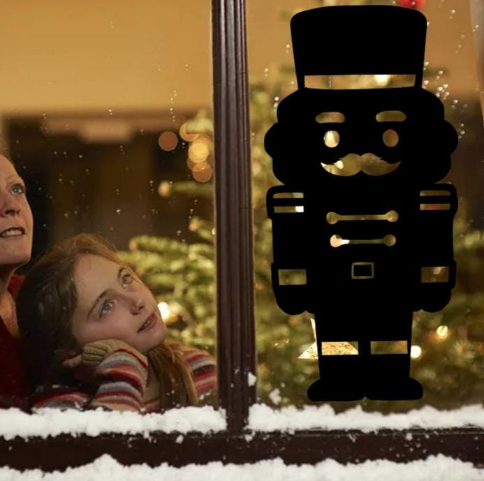 Large Christmas Nutcracker Window Cling Decal | Black Silhouette | 11.5" W × 23.5" H | Reusable Glossy Vinyl