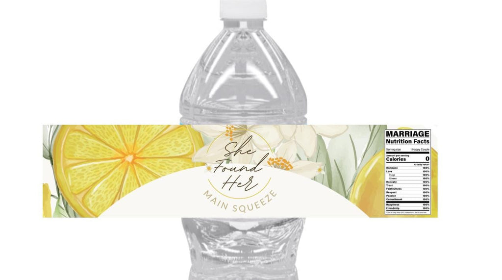 She Found Her Main Squeeze Bridal Shower Water Bottle Labels | Lemon Theme | 12ct