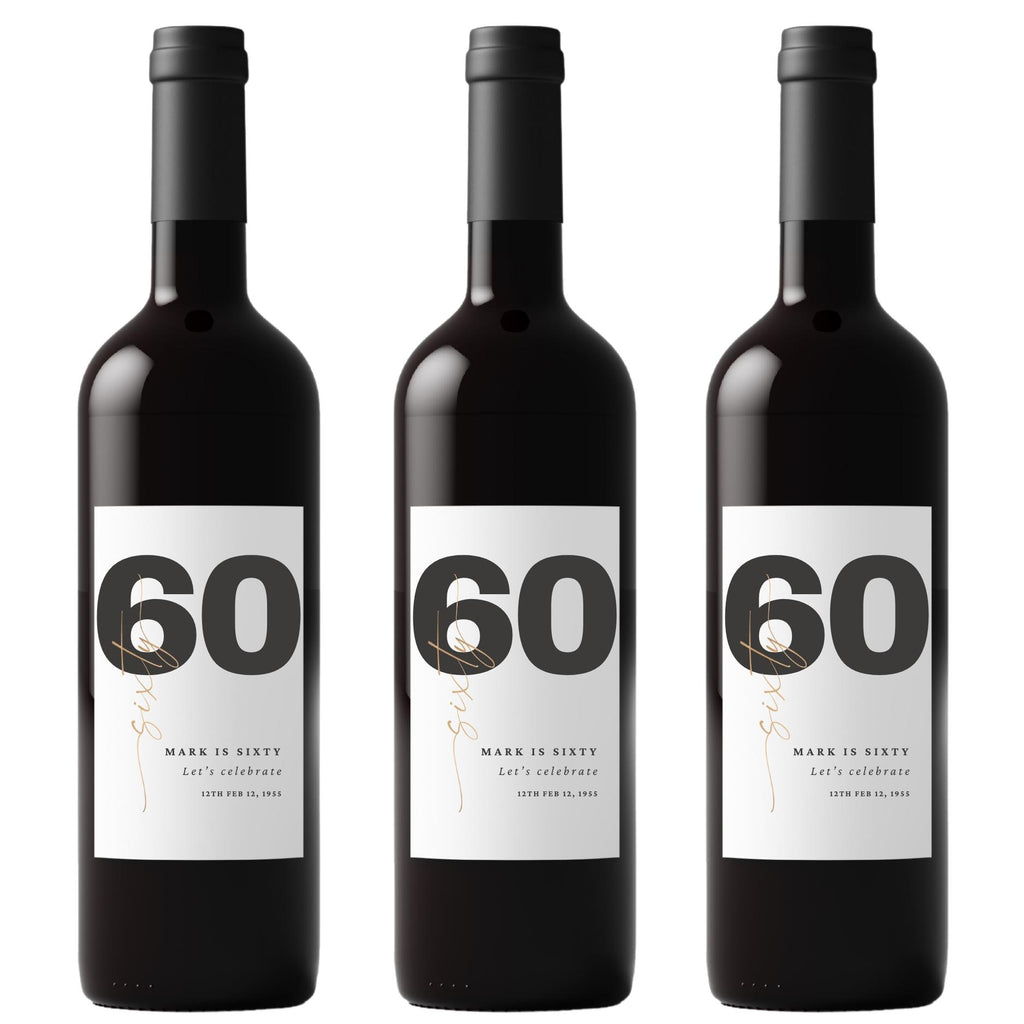 Personalized 60th Birthday Wine Labels | Custom Name Design | Glossy Bottle Decor | Set of 4
