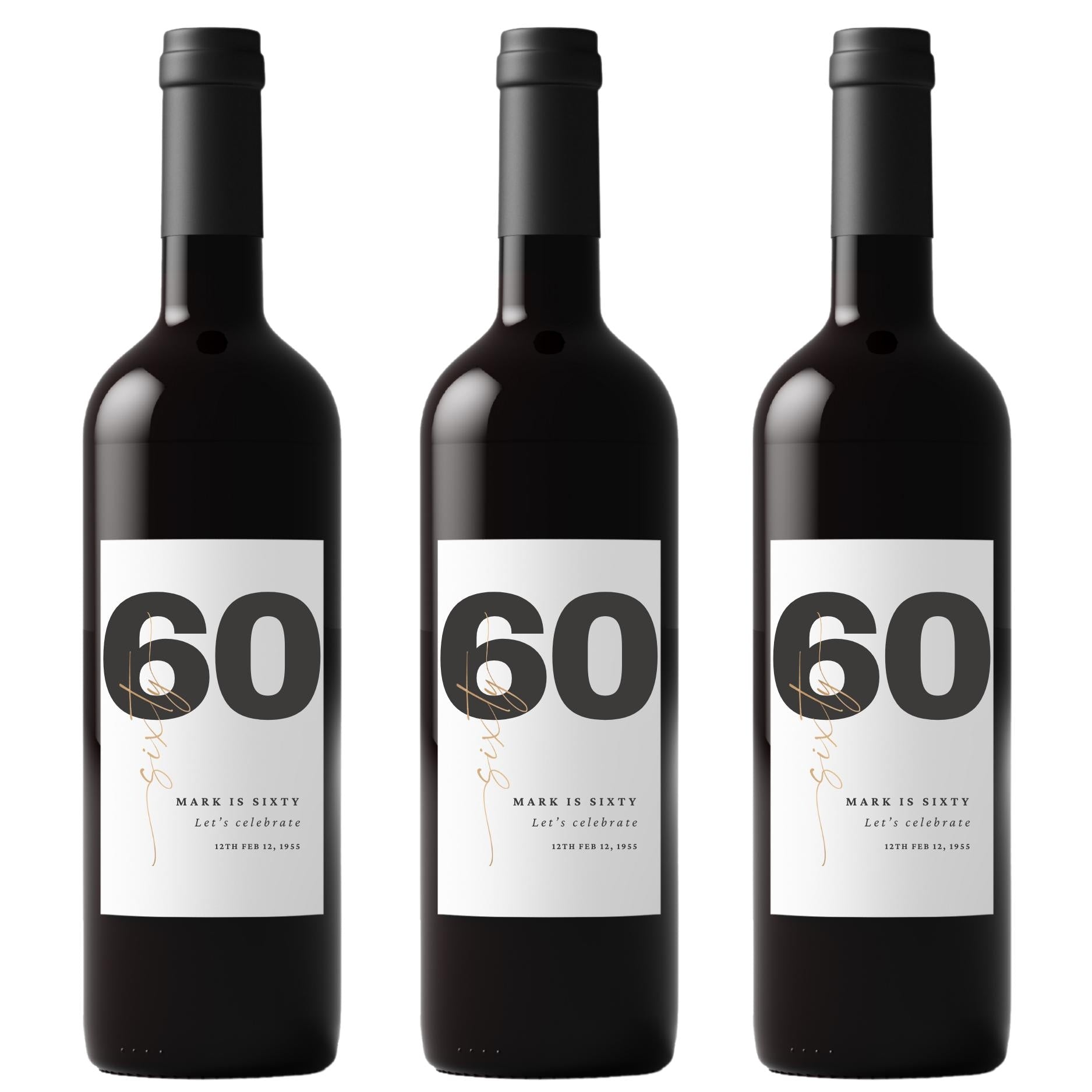 Personalized 60th Birthday Wine Labels | Custom Name Design | Glossy Bottle Decor | Set of 4