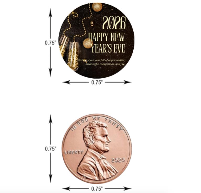 Happy New Years 2026| Chocolate Kiss Candy Stickers| 100ct| New Years Eve Party Favors