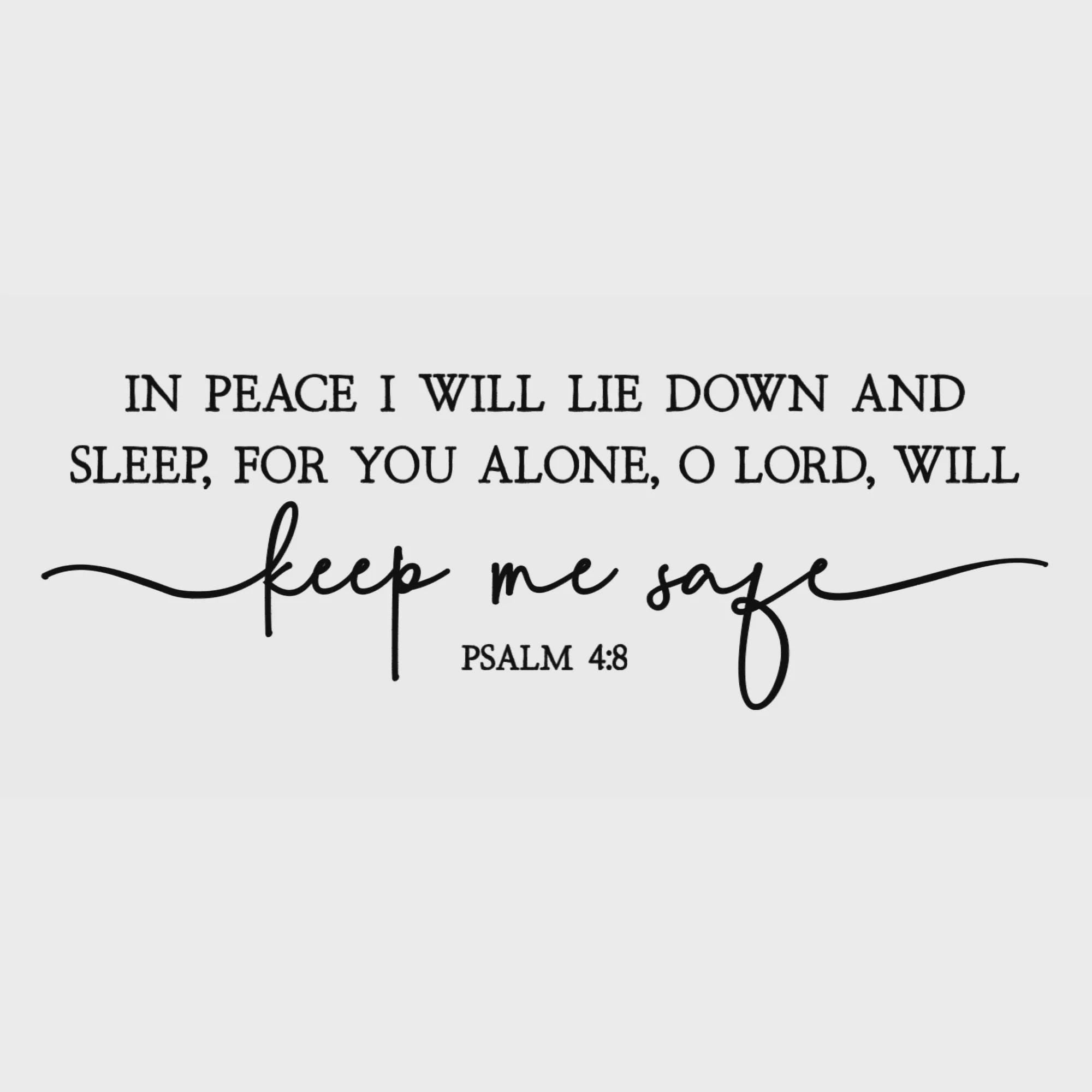 Scripture Wall Decal, Psalm 4:8 Bible Verse Quote, Religious Bedroom Decor, Black Calligraphy Design