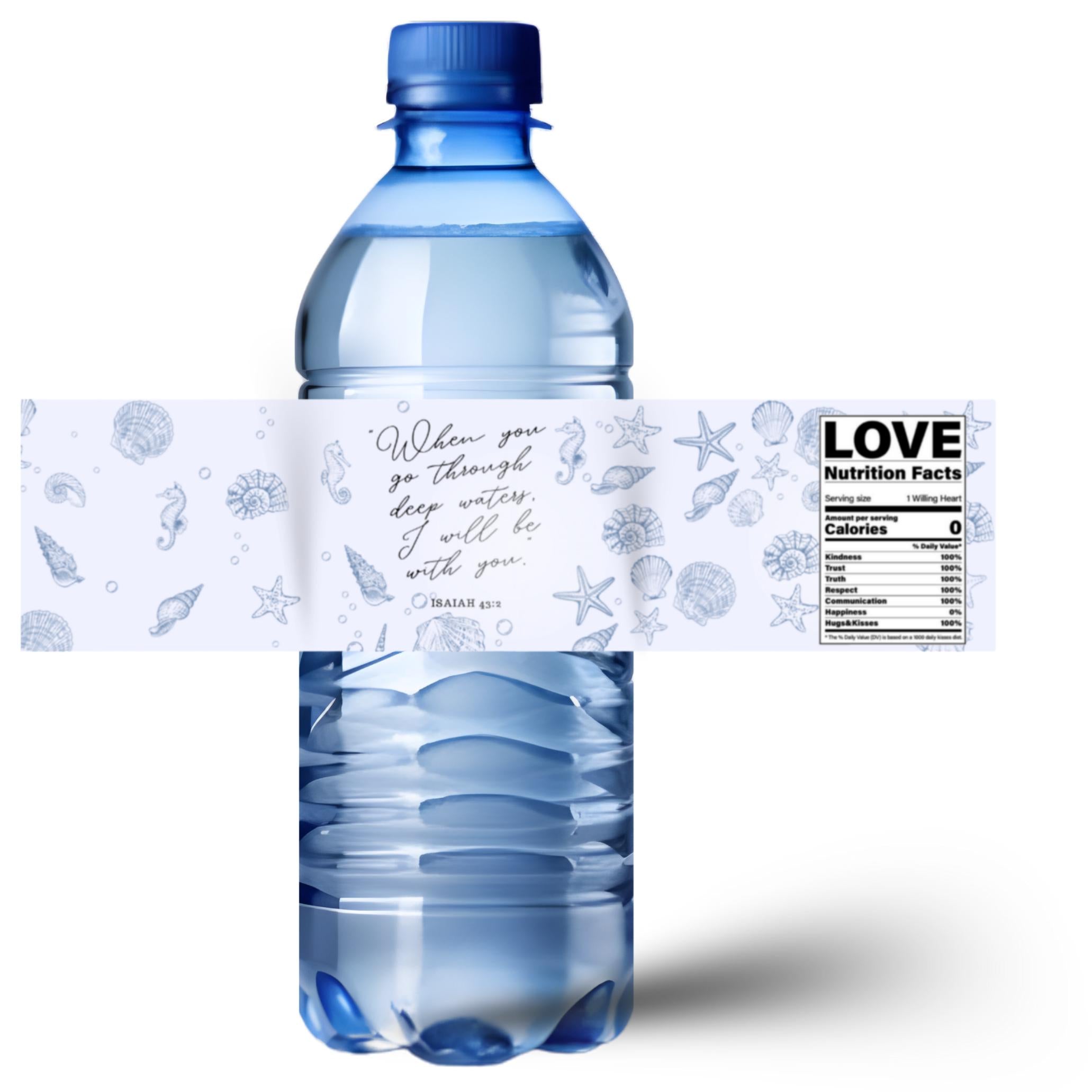 Faith Based Celebration Water Bottle Labels | Inspirational Scripture Favors | Water Bottle Wraps|Glossy|Ocean Theme
