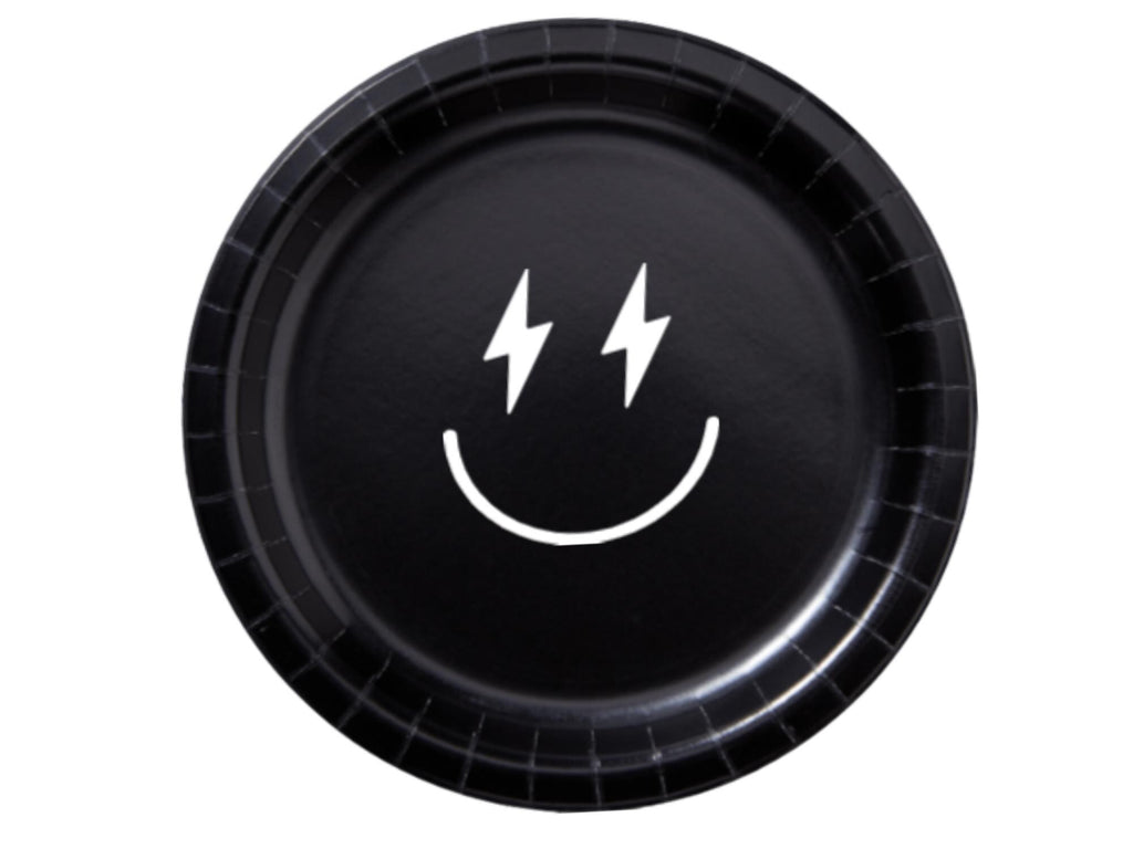 Multicolor Smiley Face Party Paper Plates Set | Black Yellow White Tableware | 40 Piece Kit