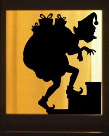 Large Elf Carrying Present Bag Upstairs Window Cling Decal | Reusable| Christmas Decals| Holiday| 15H
