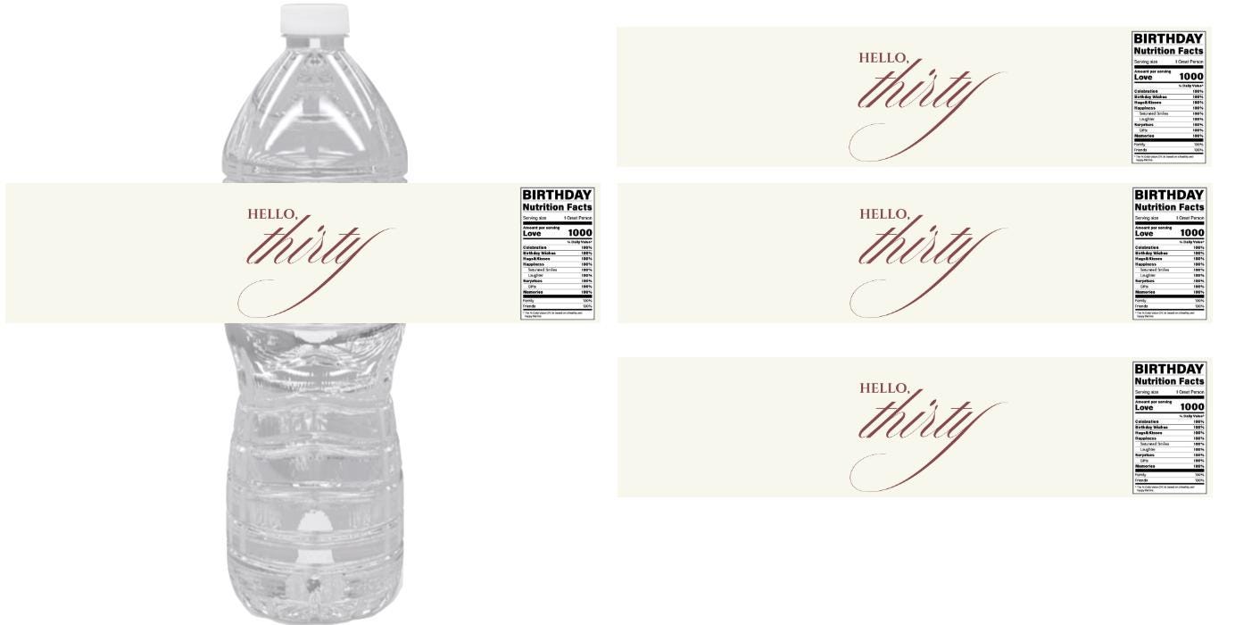 30th Birthday Water Bottle Labels |Milestone Favors| 12CT| Waterproof| Glossy