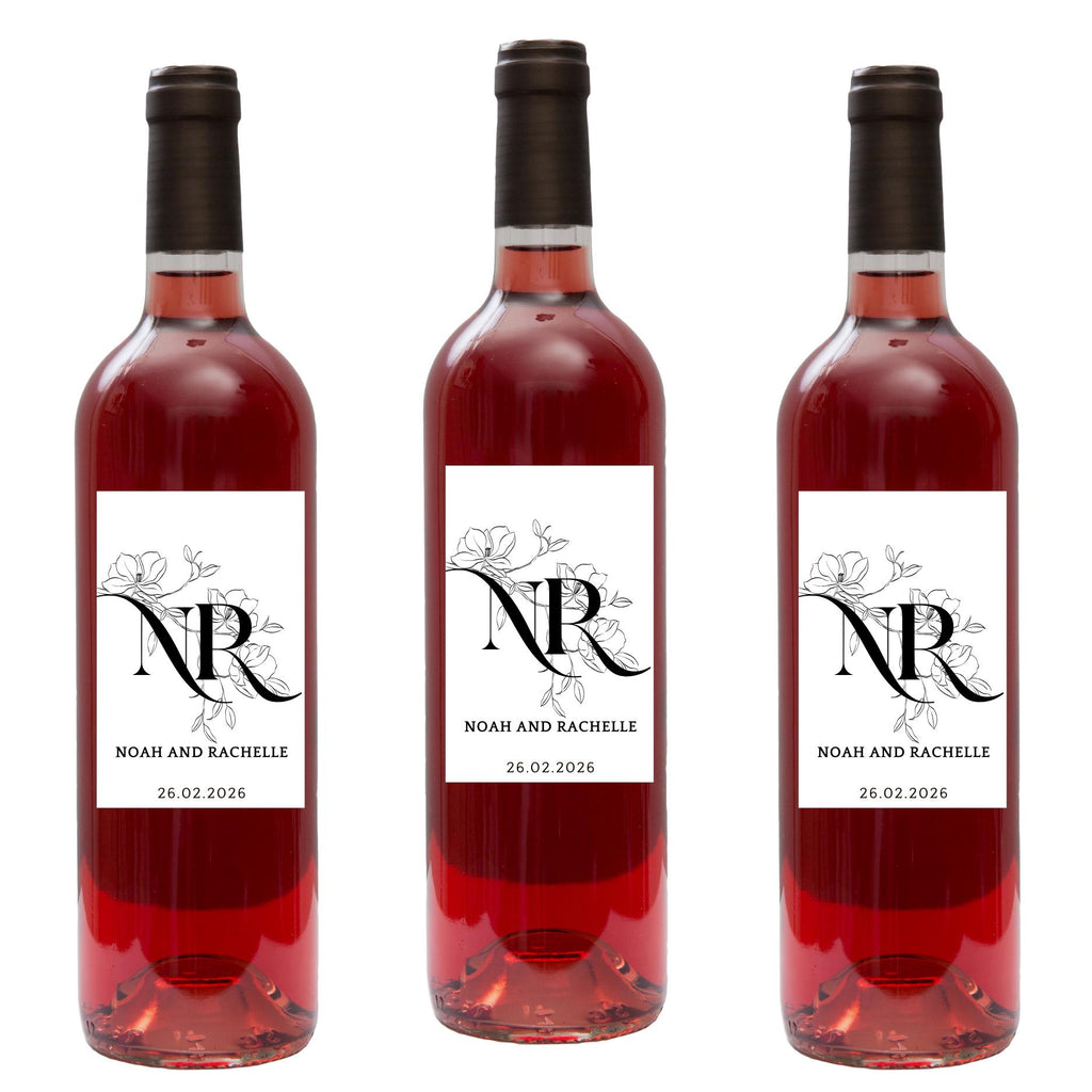 Personalized Wedding Keepsake Labels | Elegant Floral Wine Bottle Decor | Custom Wedding Date | Set of 4