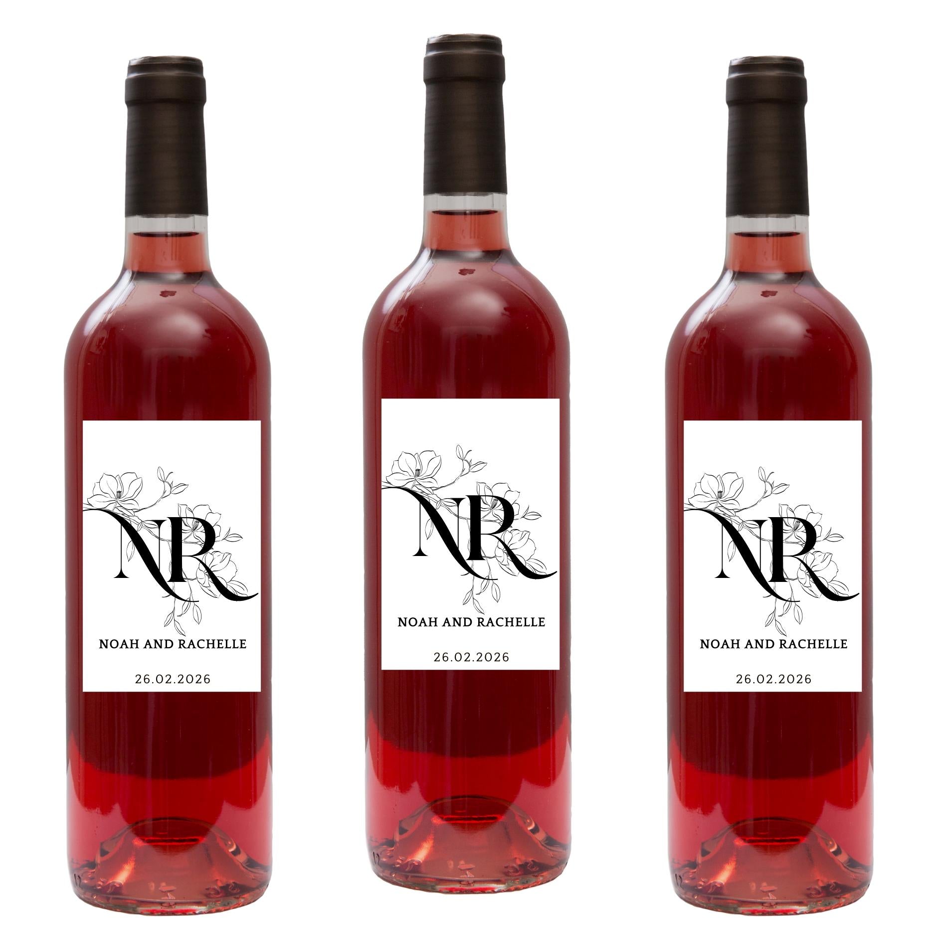 Personalized Wedding Keepsake Labels | Elegant Floral Wine Bottle Decor | Custom Wedding Date | Set of 4