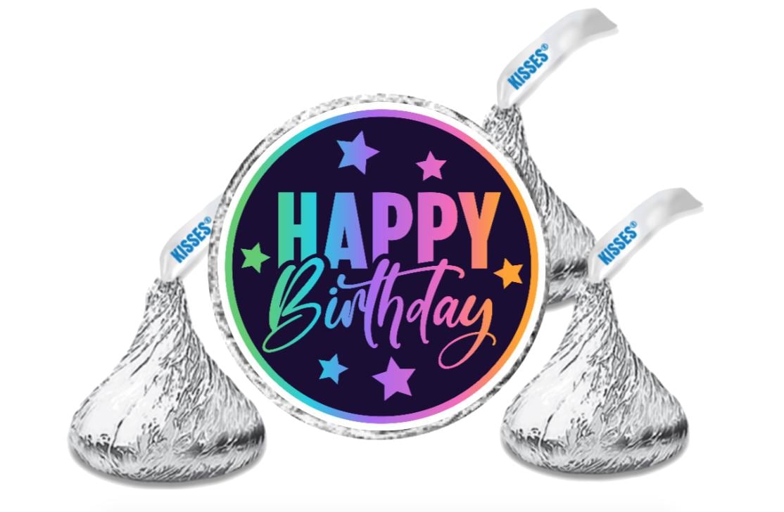 Happy Birthday | Mini Chocolate Candy Labels | 100 Glossy 0.75 Inch Stickers | Party Favors