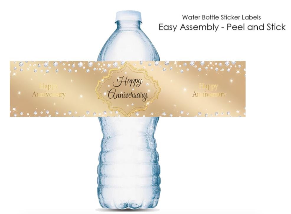 Gold Holographic Anniversary Bottle Wrappers | Happy Anniversary | 12 Count | Celebration Favors