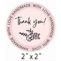 Handmade Thank You Stickers with Floral Design, 2 x 2 inches, Pink, Set of 100