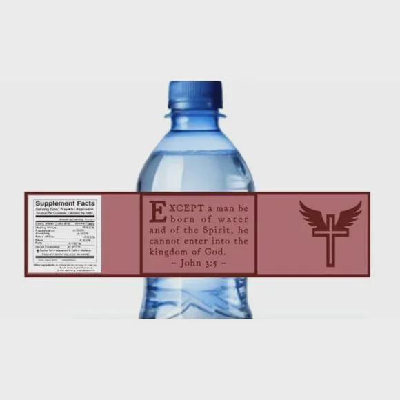 Biblical Scripture John 3:5, Spiritual Water bottle Labels, Religious Cross