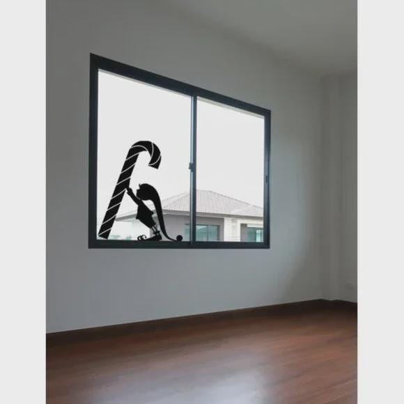 Reusable Christmas Elf Candy Cane Window Cling | Holiday Silhouette Decoration