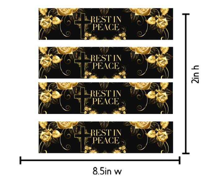 Rest In Peace Water Bottle Labels | Gold Memorial Theme | 12 Self Adhesive Labels |Elegant Memorial Favor