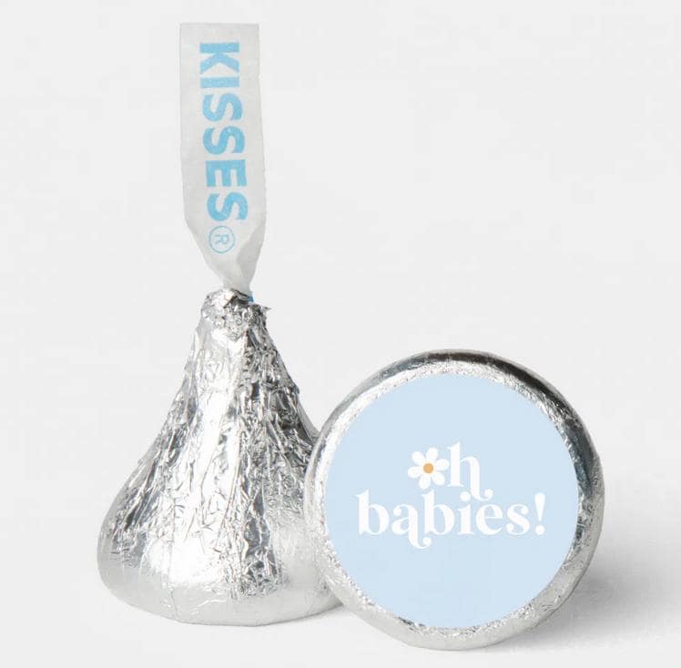 Twins Baby Shower Mini Chocolate Labels | Ohh Babies| Blue| 100ct| 0.75in