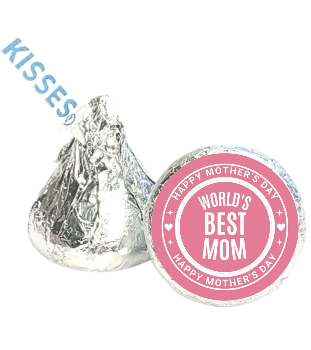 Mothers Day Candy Kiss Stickers | Worlds Best Mom Candy Labels | Pink Candy Kiss Sticker Set |100