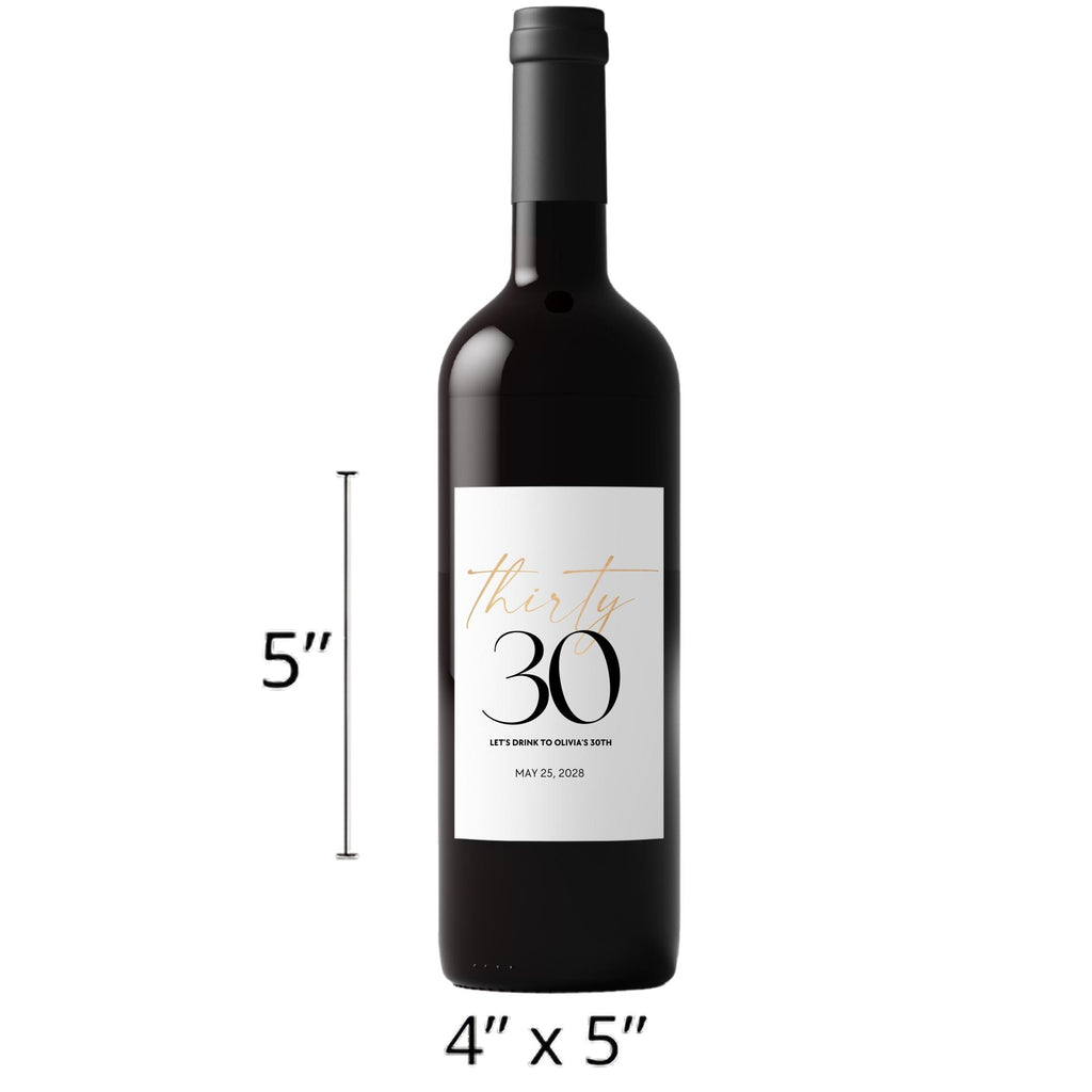 Personalized Name and Date 30th Birthday Wine Bottle Labels | Glossy| Set of 12|