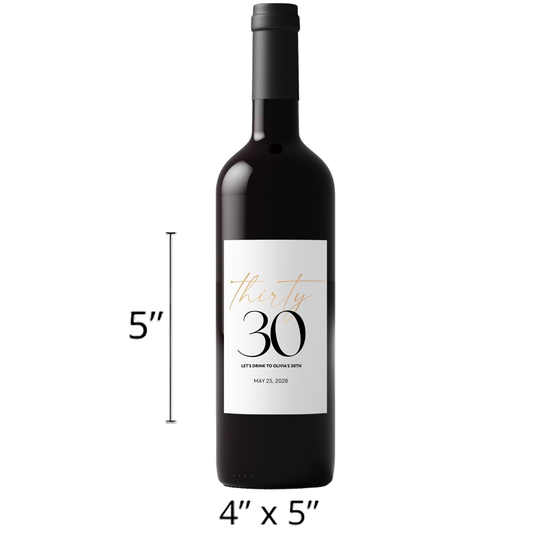Personalized Name and Date 30th Birthday Wine Bottle Labels | Glossy| Set of 12|