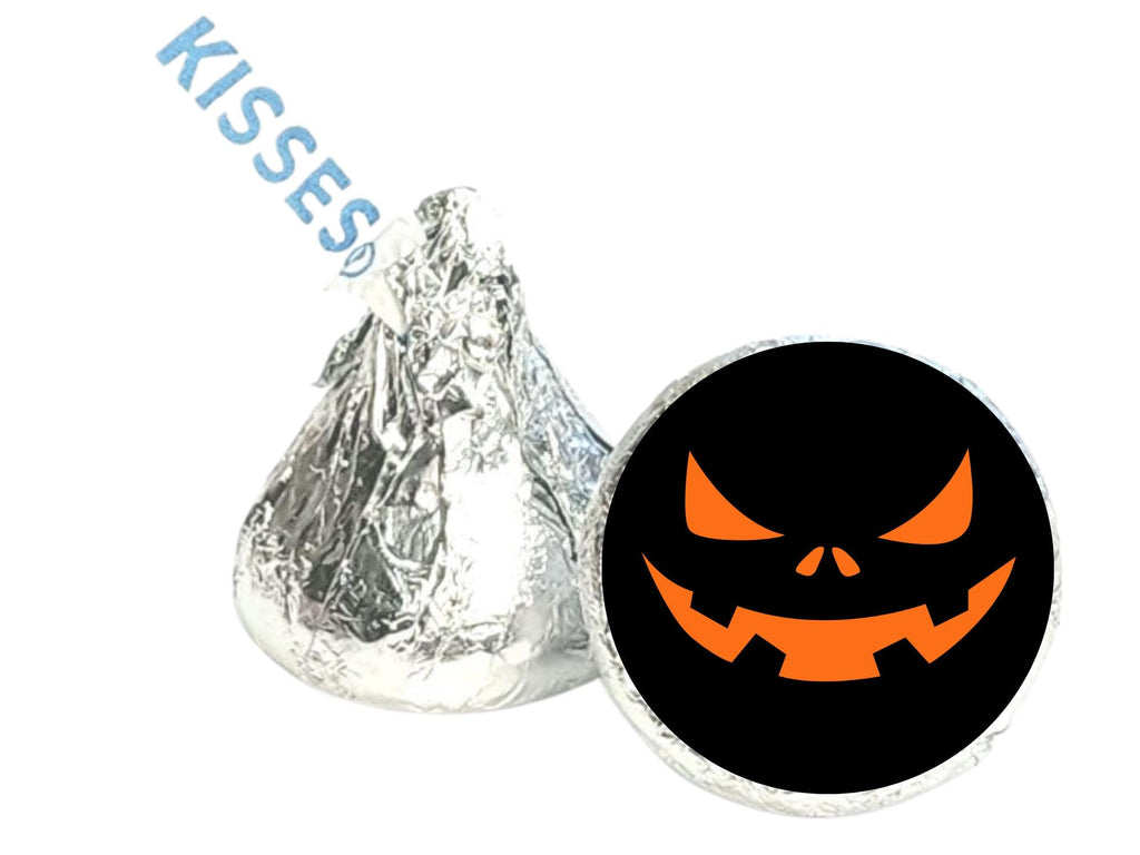 Halloween Pumpkin Candy Kiss Stickers | Black Peel and Stick Decals | 100 Pack