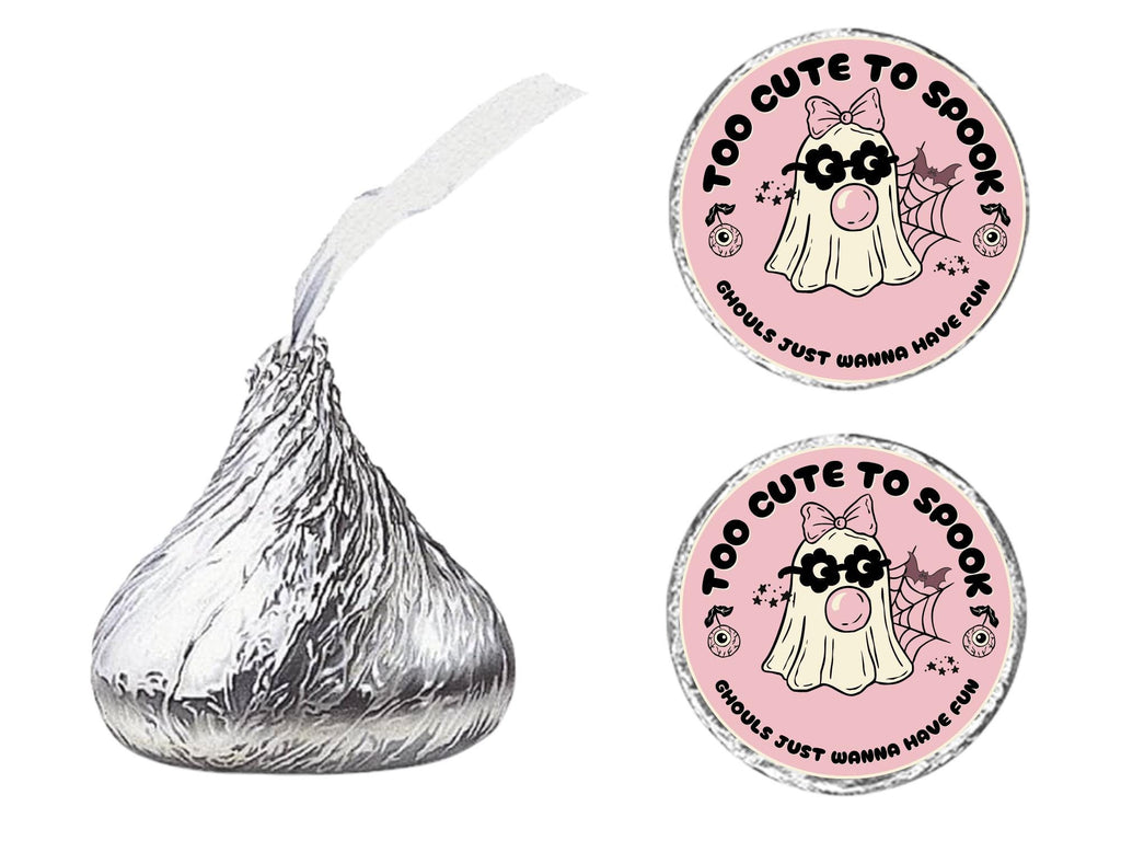Too Cute to Spook Candy Kiss Stickers | Pink Halloween Peel and Stick Decals | 100 Pack