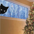 Peeping Cat Window Static Cling Halloween Decal, Black Silhouette Design, 15.641