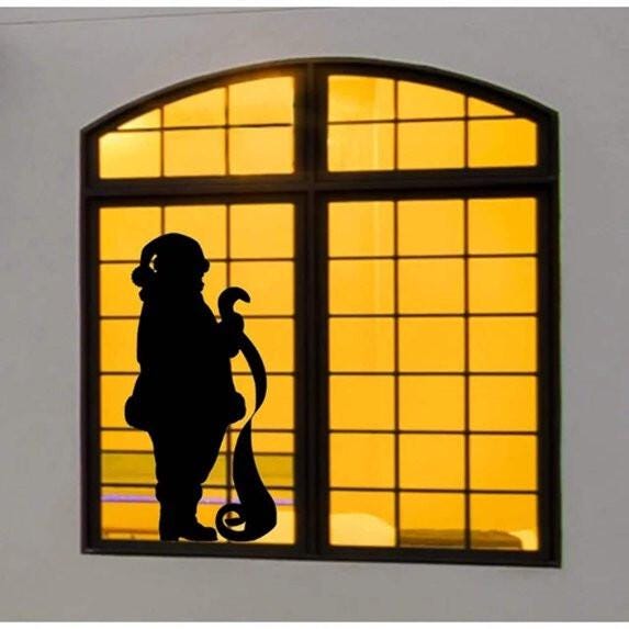 Large Christmas Santa Claus with Naughty or Nice List Window Cling Silhouette