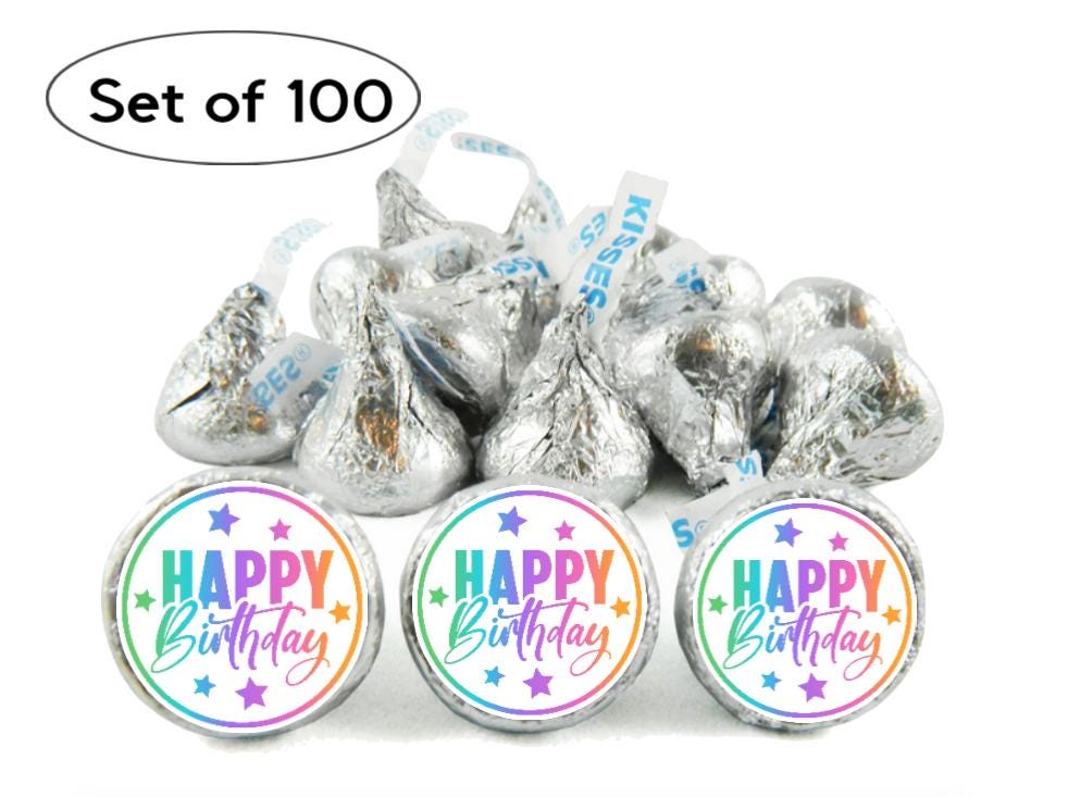 Rainbow Happy Birthday Mini Chocolate Stickers | 100ct| Glossy| 0.75in Labels