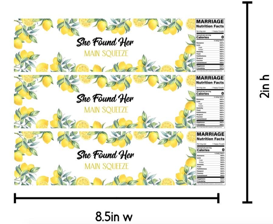 She Found Her Main Squeeze Labels | Lemon Water Bottle Wrappers | 12ct | Engagement Party