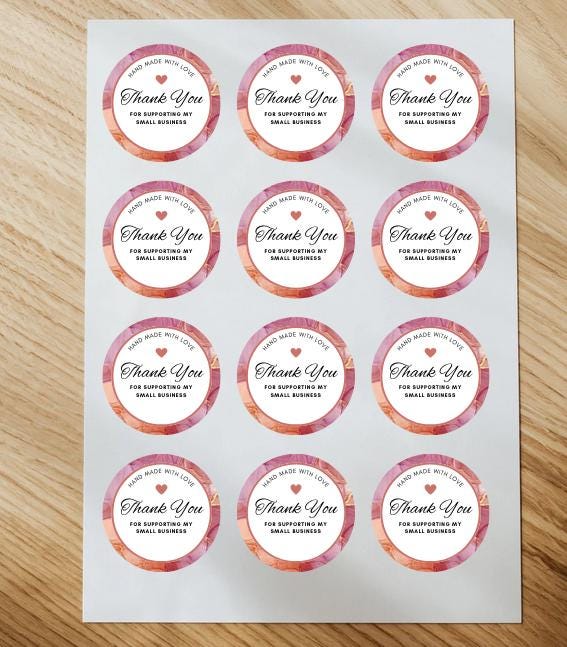 Business Thank You Stickers | 57 Pink Elegant Package Adhesive Labels | 1.75in Peel and Stick