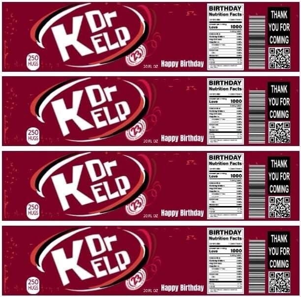 Dr Kelp Birthday Soda Bottle Labels, Party Decoration, Set of 12