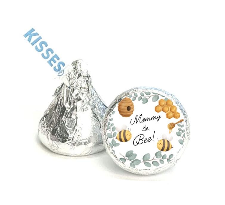 Mommy To Bee Kisses Candy Stickers | 100pcs Waterproof Glossy Vinyl | Baby Shower Party