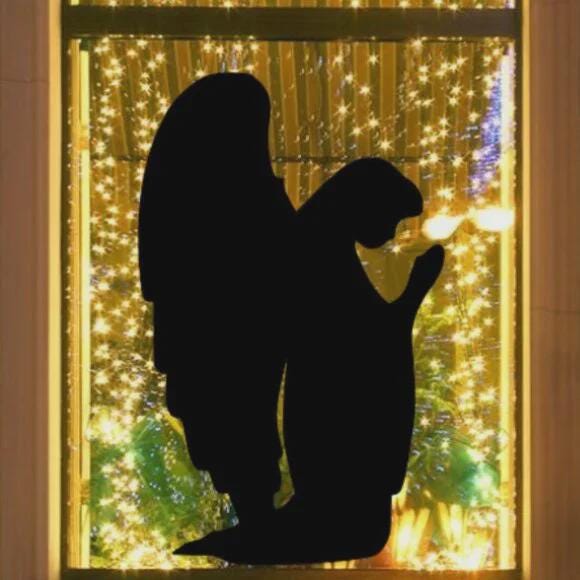 Angel Kneeling Christmas Window Cling Decal – Large, Reusable & Durable