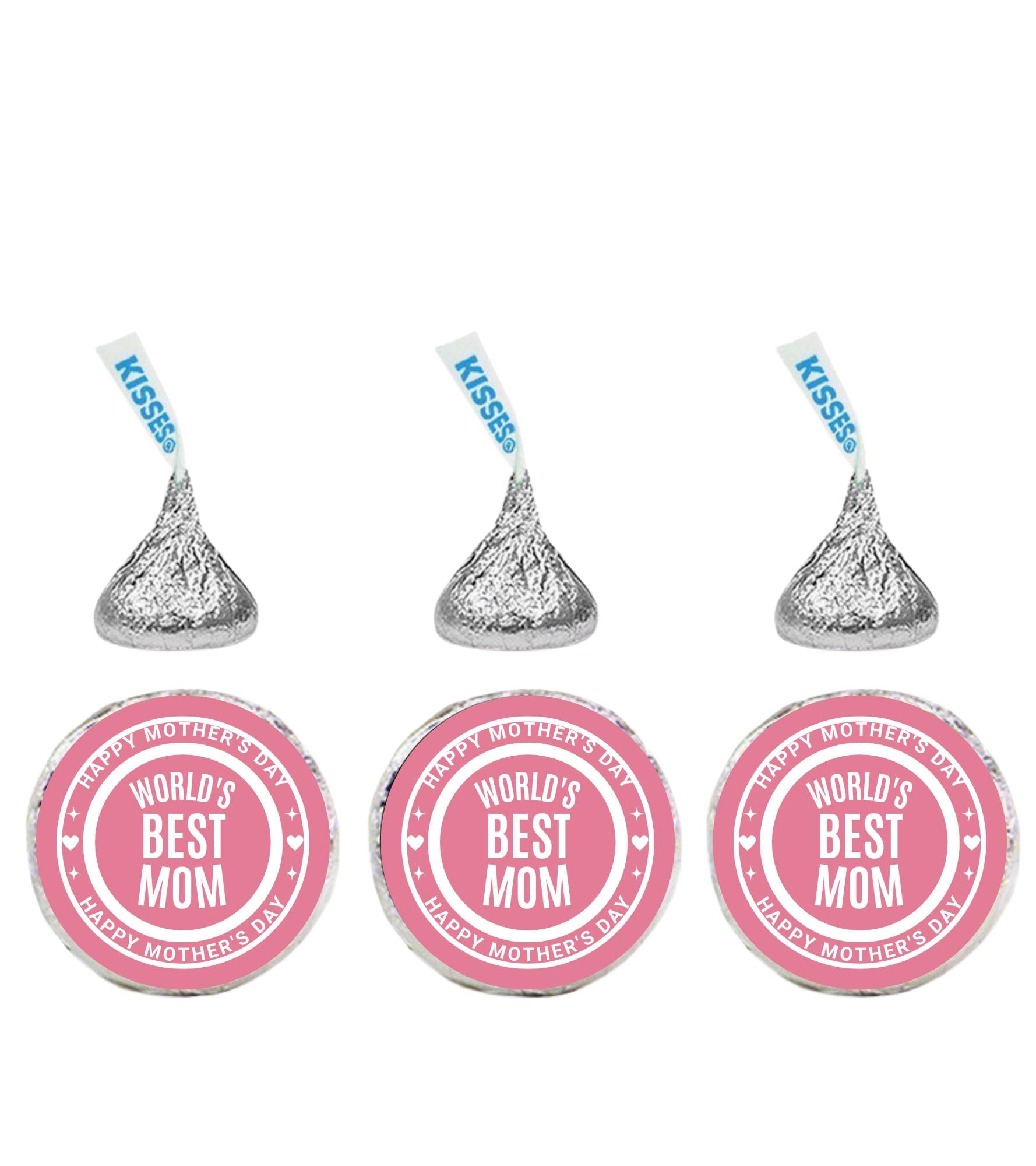 Mothers Day Candy Kiss Stickers | Worlds Best Mom Candy Labels | Pink Candy Kiss Sticker Set |100