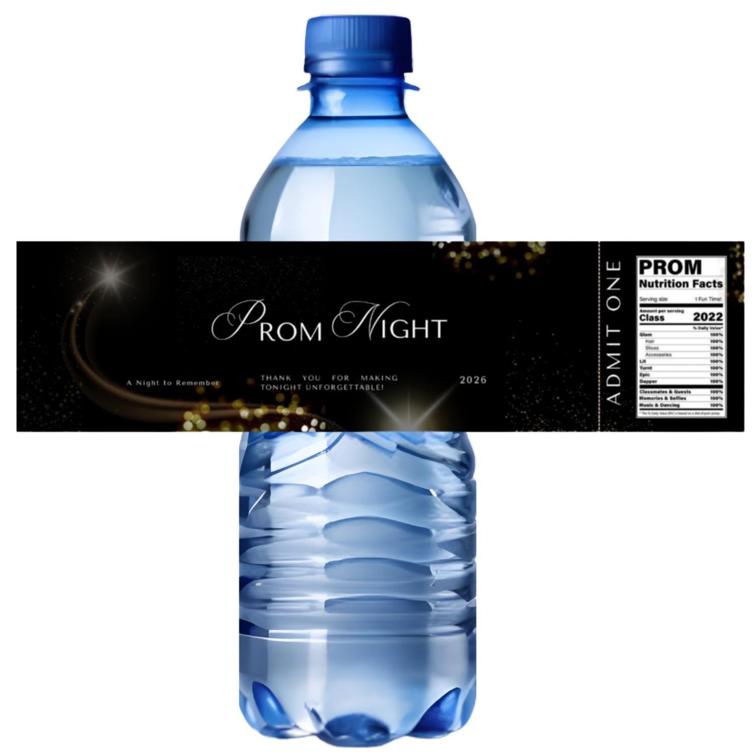 Prom Night Water Bottle Labels | Black|Set of 12|Drink Station Decor