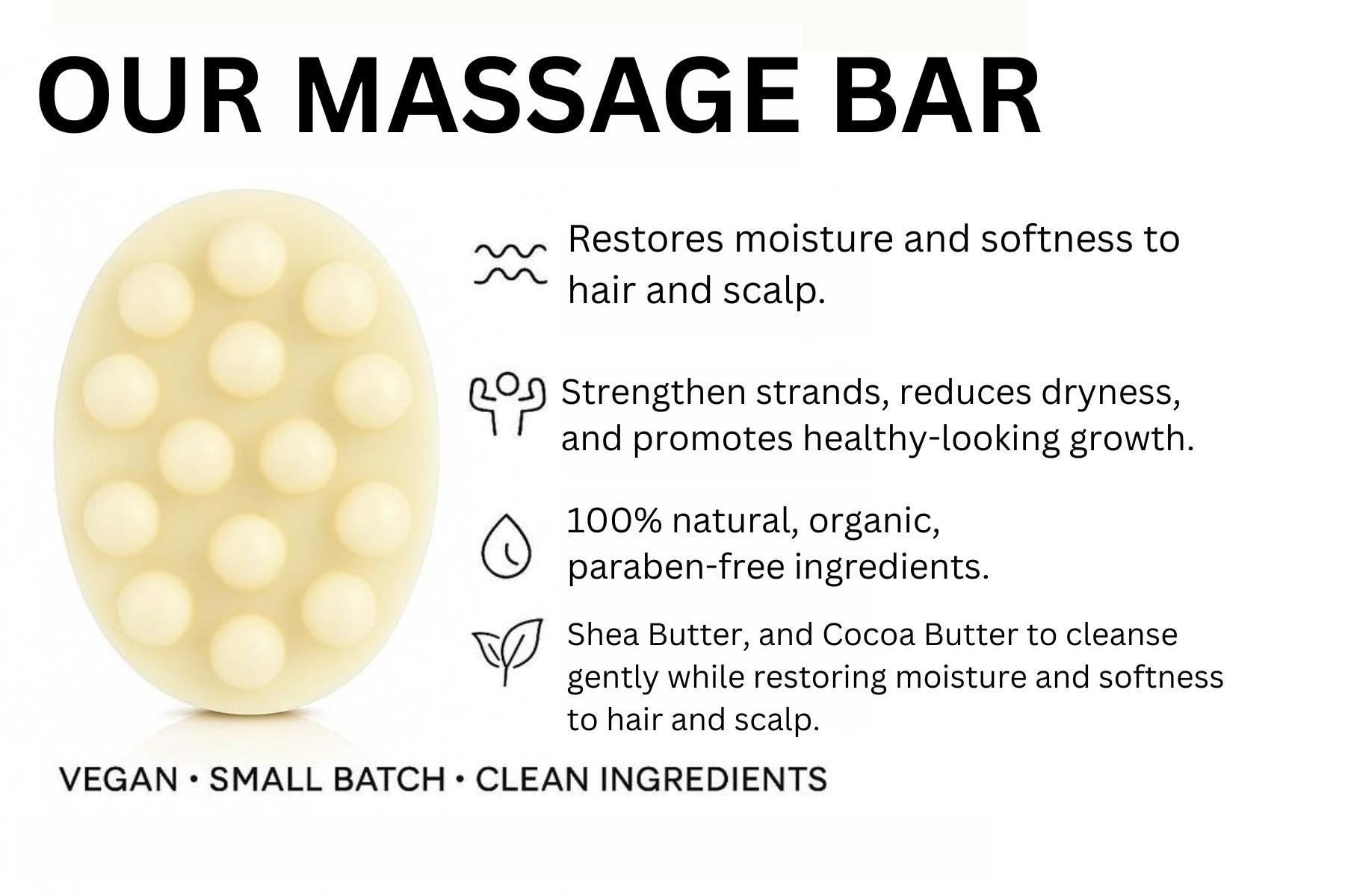 Massage Shampoo Soap Bar | Goat Milk, Shea Butter & Cocoa Butter | Biotin Infused | Contains Vitamin E | Moisturizing | 100% Natural | 5 oz
