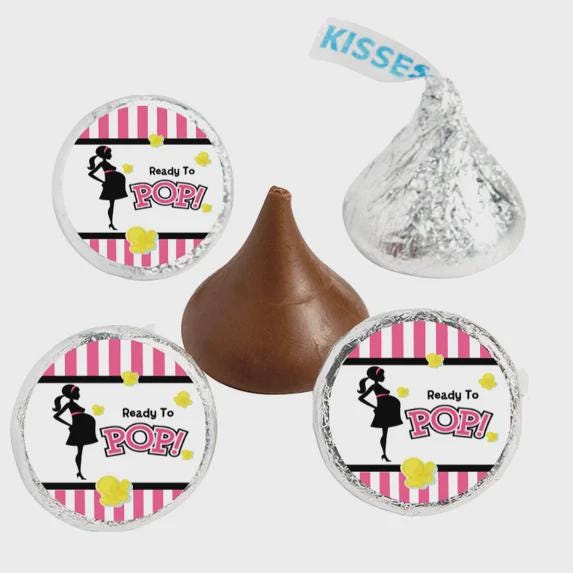 Ready to Pop Baby Shower  Kiss Stickers, Pink Stripes (108 Count)