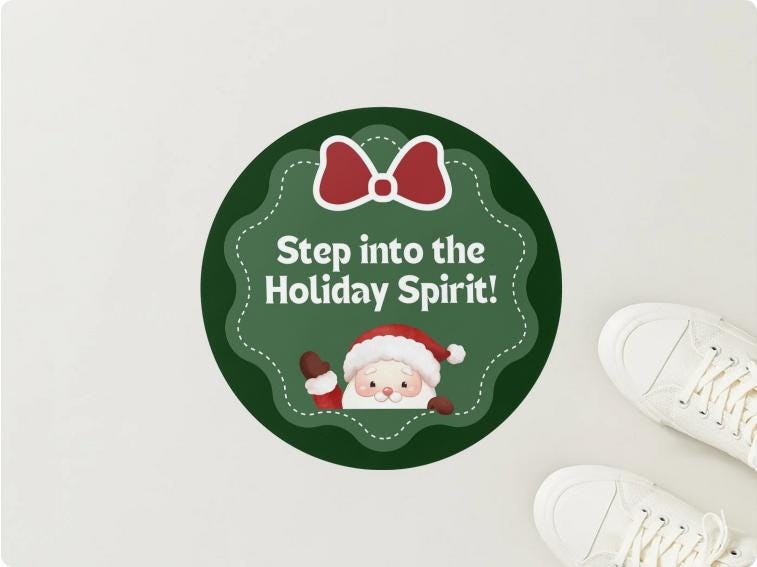 Step Into the Holiday Spirit Christmas Floor Decals | 6x6 Vinyl Removable Stickers | Set of 4